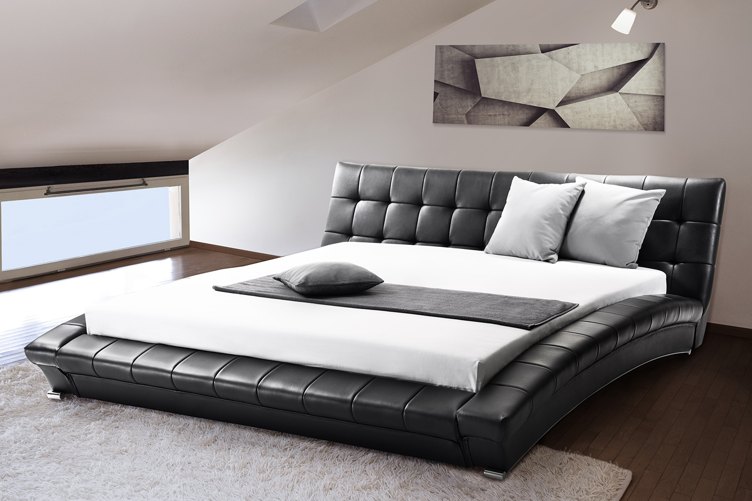 Genuine Leather Super King Size Bed Frame 6 Ft Black Slats Ebay