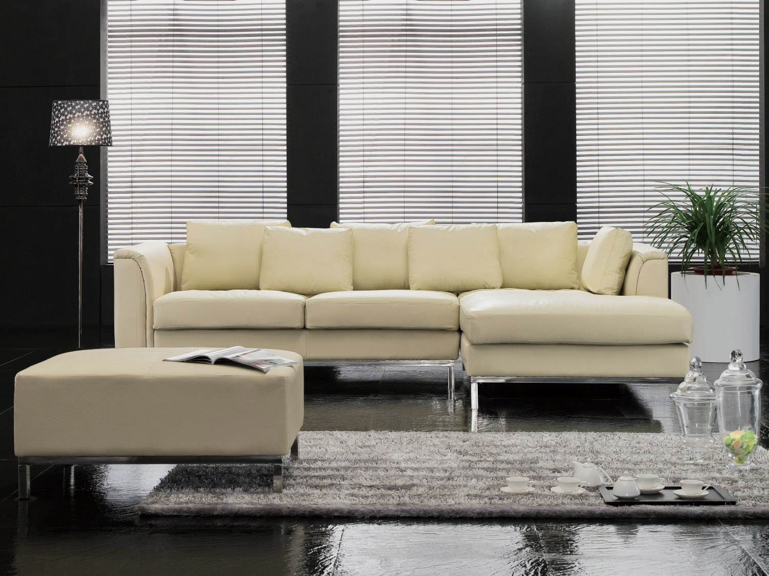 Sectional Sofa L 100 Leather Suite With Ottoman Corner Beige