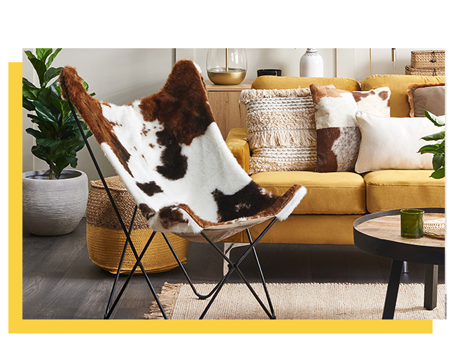 Fabric Armchair Cowhide Pattern Brown with White NYBRO